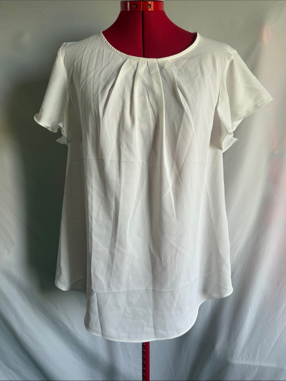Elegant White Pleated Short-Sleeve Blouse